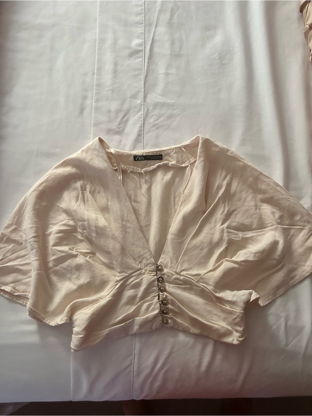 Zara Light Cream Button-Detail Cropped Top
